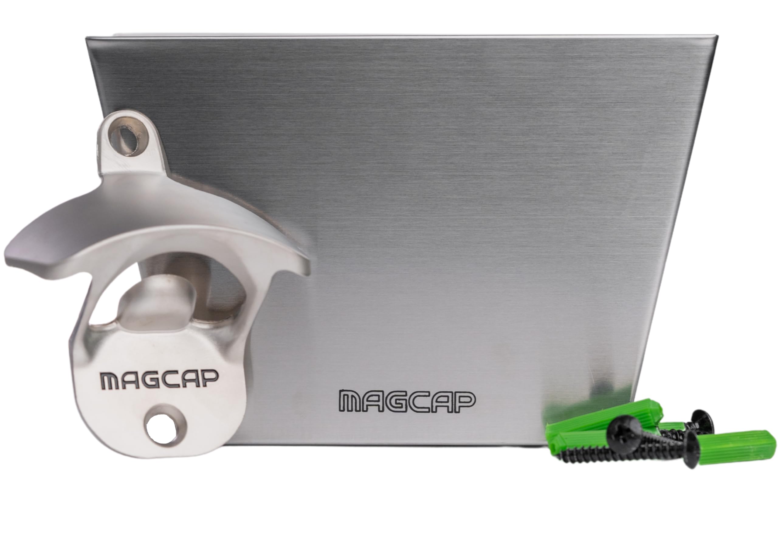 MAGCAP Magnetic Wall Mounted Bar - Style Bottle Opener and Bottle Cap Catcher Set for Beer and Sodas - Stylish, Easy to Install and Effortless to Use - Collects the Caps so You Don't Have to!