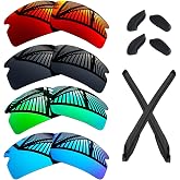 MYCOURAG 4 Pairs Replacement Lense for Oakley Flak 2.0 OO9295 Sunglasses - Solid Black+Emerald+Ice Blue+Fire Red