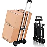 Folding Luggage Cart with Expandable Base Plate,2 Wheels Aluminium Alloy Drawbar Folding Hand Truck Dolly,Collapsible Light D