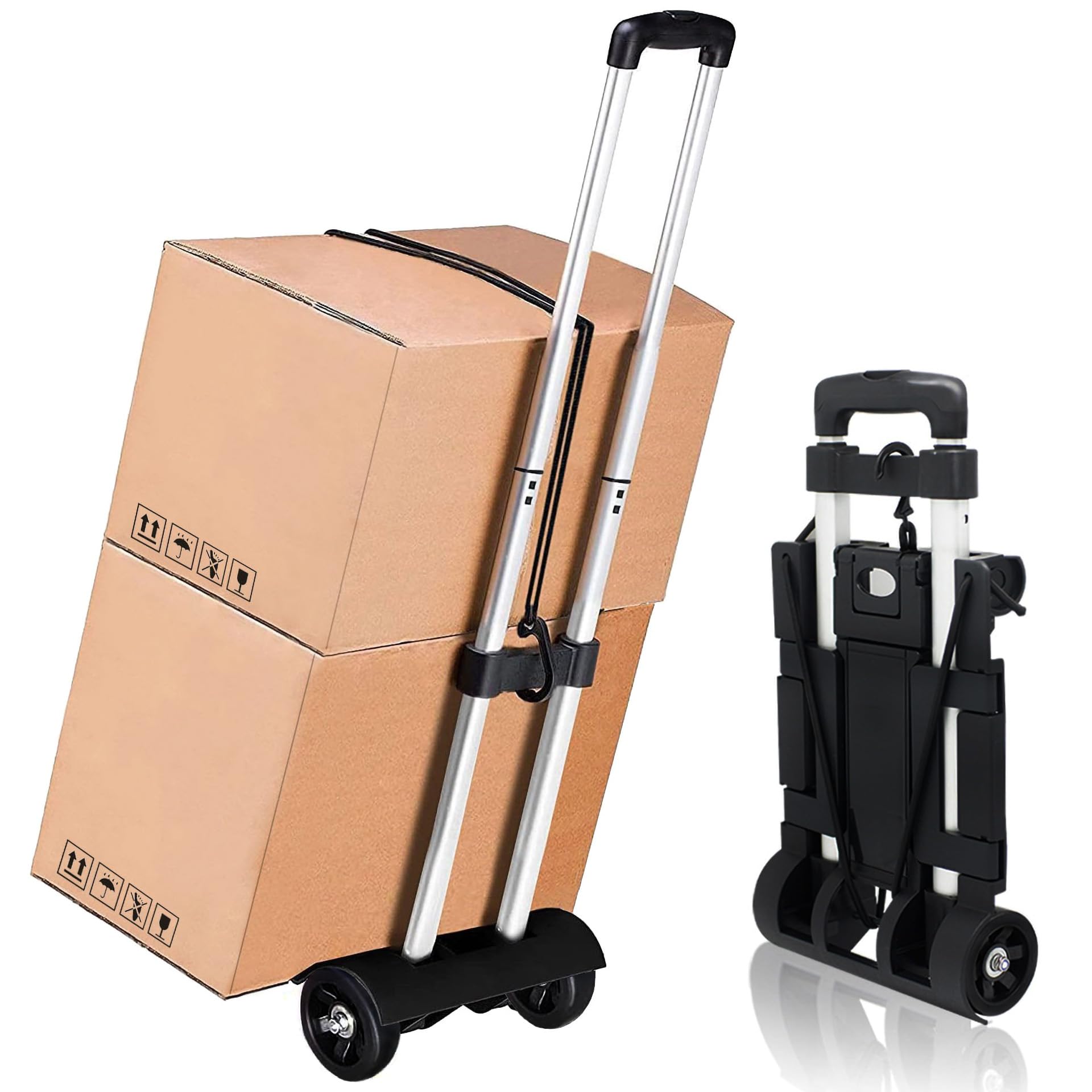 Photo 1 of Folding Luggage Cart with Expandable Base Plate,2 Wheels Aluminium Alloy Drawbar Folding Hand Truck Dolly,Collapsible Light Duty Dolly for Moving Shopping Travel Office Use,50lbs(Silvery Drawbar)