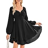 Florboom Women's Lantern Long Sleeve Dress Layered Mini Dresses with Adjustable Ruched Bust, Tie Waist