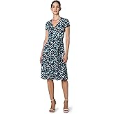 Eliza J Womens Short Sleeve V-Neck Faux Wrap Midi Dress