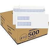 500 Pack #10 Double Window Security Self-Seal Envelopes - Suitable Size for Multiple Business Statements, Quickbooks Invoices, and Return Envelopes, Size 4-1/8 x 9-1/2 - White - 24 LB