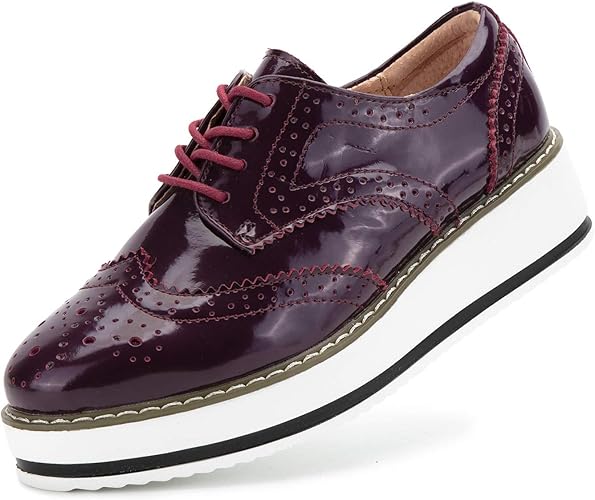 Oxford Shoes For Women Platform Dress Shoes Lace Up Wingtip Brogue