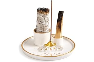 AANXUFA Multifunctional Incense Holder, Palo Santo Sage Holder, Candle Holder Burner, 6" Ceramic Ash Catcher Tray Perfect for Incense Sticks Sage Palo Santo Burnering, Yoga Meditation Room Accessories Decor