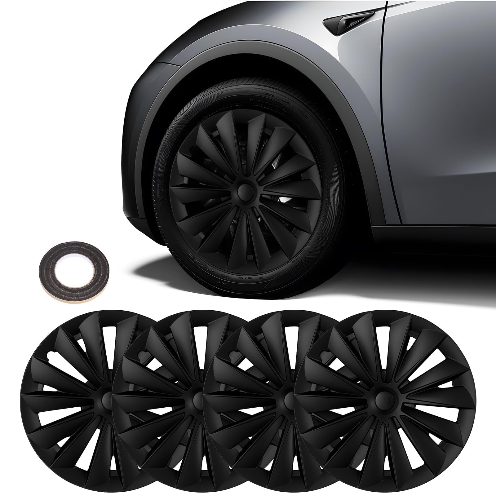 Photo 1 of BASENOR Tesla Model Y Wheel Covers 19 Inch Hubcaps Replacement Hub Caps OEM Rim Protector Black Wheel Caps Car Protection for Tesla Exterior Accessories