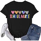 VQD Womens School Nurse Shirt Nurse Heart Tshirt Nursing Life Tee Top