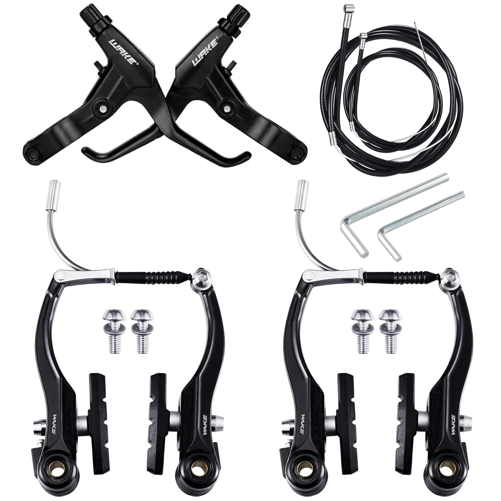 EICKMO Complete Universal Bicycle Brake Set, Front and Rear MTB Brake, Inner and Outer Brake Cables and Brake Lever Kit for Mountain Bikes and Road Bikes (Black)