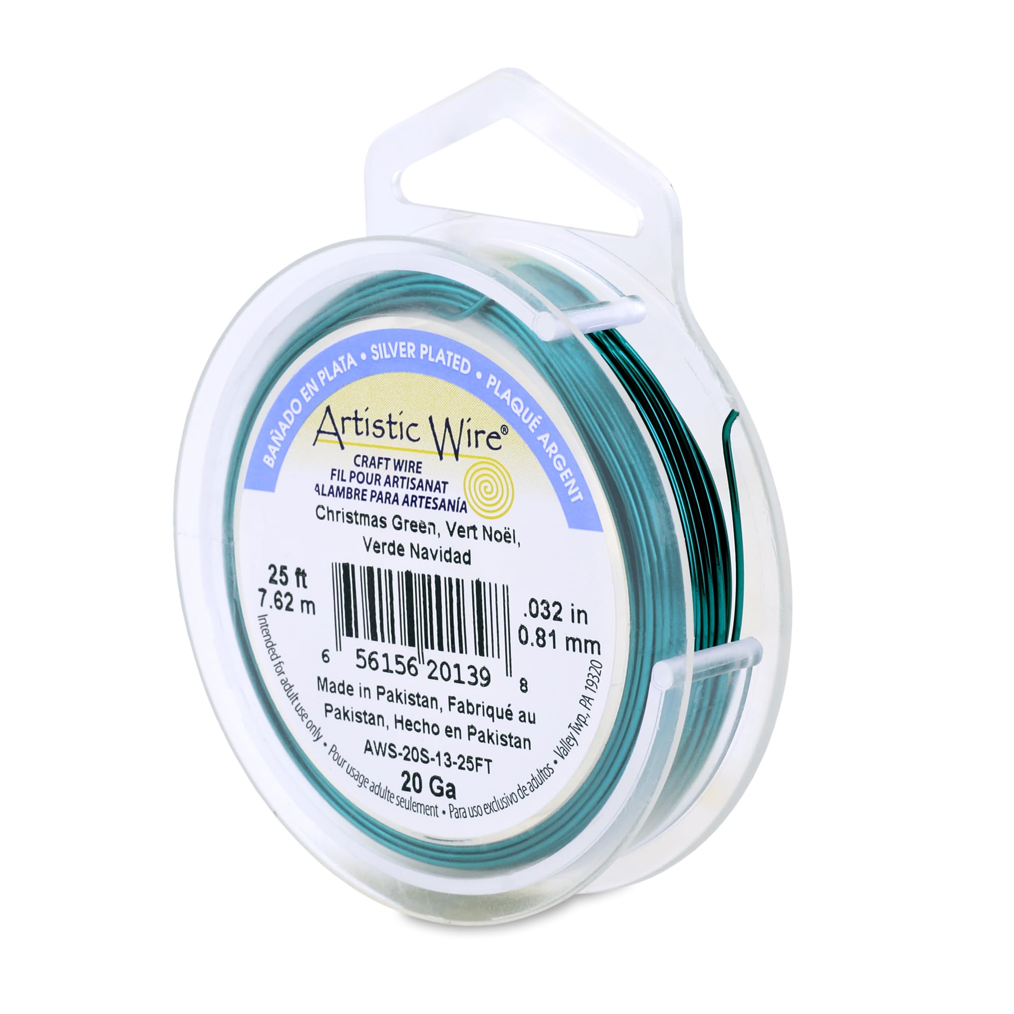 Beadalon 25 ft Artistic 20-Gauge Silver Plated Coil Wire, Christmas Green