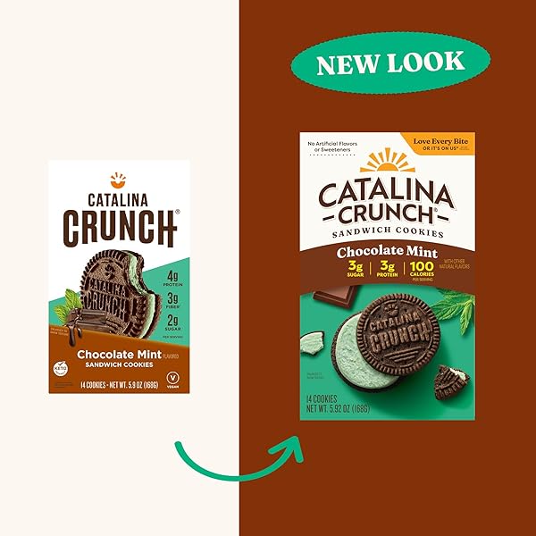 CATALINA CRUNCH PROTEIN COOKIES, 4G PROTEIN PER SERVING | LOW-SUGAR SANDWICH COOKIES | GLUTEN FREE, VEGAN | KETO DESSERT SNACKS – CHOCOLATE MINT, 5.9 OZ. (14 COUNT)
