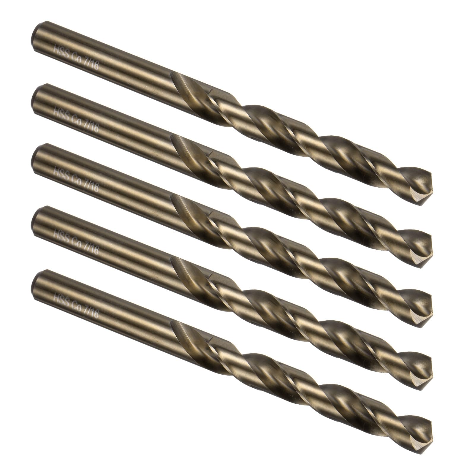 Kozelo 5PCS Twist Drill Bit - [7/16"] M35 High-Speed Steel Cobalt Round Shank Jobber Bit Set Dark Gold for Metal Wood Plastic Steel Use, 95mm/3.74" Blade Length — image 1