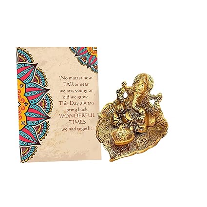 Collectible India Rakhi for Brother and Bhabi with Gift Hamper Combo - Rakhi for Brother Kids - Ganesh Ganesha on Leaf with Diya for Puja Oil Lamp/Peacock Rakhi/Lumba Rakhi/Best Wishes Greeting Card