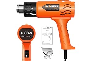 Heat Gun, MAXXHEAT 1800W Fast Heat Gun for Crafts with Dual Temperature Settings 572℉&1112℉, Dual Overload Protection, Reflector Nozzle for Shrinking PVC, Vinyl Wrap, Stripping Paint