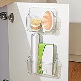 Veefos 2 Pack Adhesive Cabinet Door Organizer, Compact Kitchen Under Sink Organizer, Clear Lid Storage Container for Pantry Shelves, Wall Mounted Bathroom Shower Caddy Hanging Closet Organizer