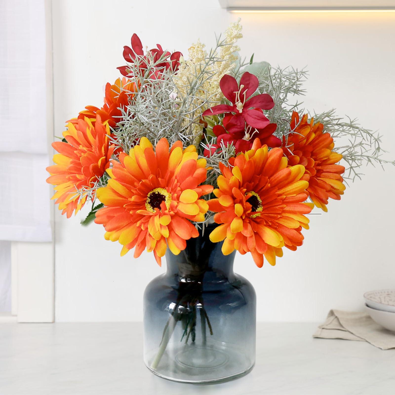 Leftover Fake Fall Flowers in Vase,Artificial