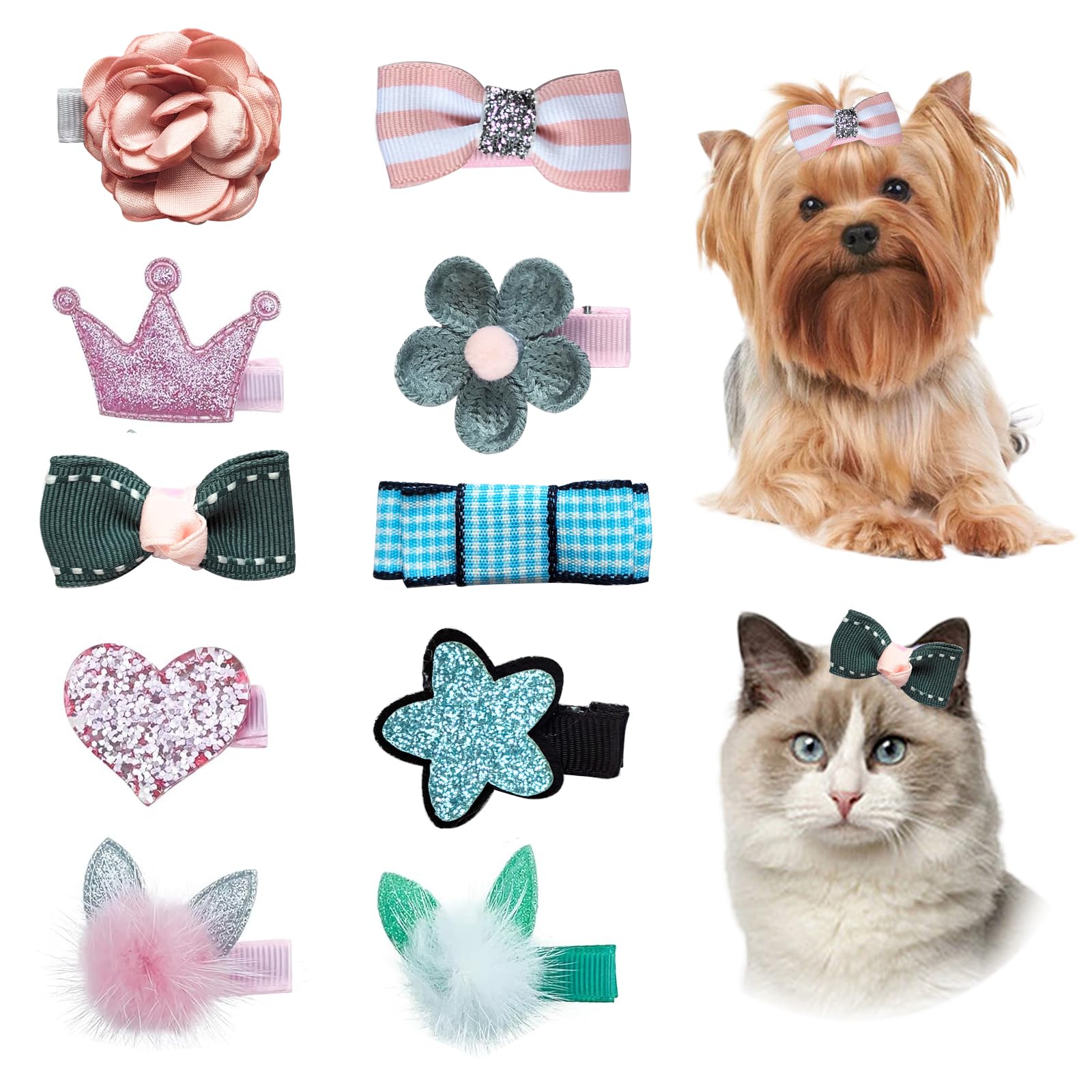 AWOCAN Pet Hair Clips Bowknot Bows Dots Pet Hair Clips for Dog Cats Puppy Dog Hair Bows Hairpin Puppy hair bows Pet Party Decoration (BLUE+PINK)