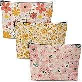 3pcs Colorful Flower Makeup Bag, Retro Botanical Flower Cosmetic Bag, Christmas Wedding Anniversary Birthday Friendship Gifts for Women Girls Best Friends Sister Bestie Grandma Travel Toiletry Bag