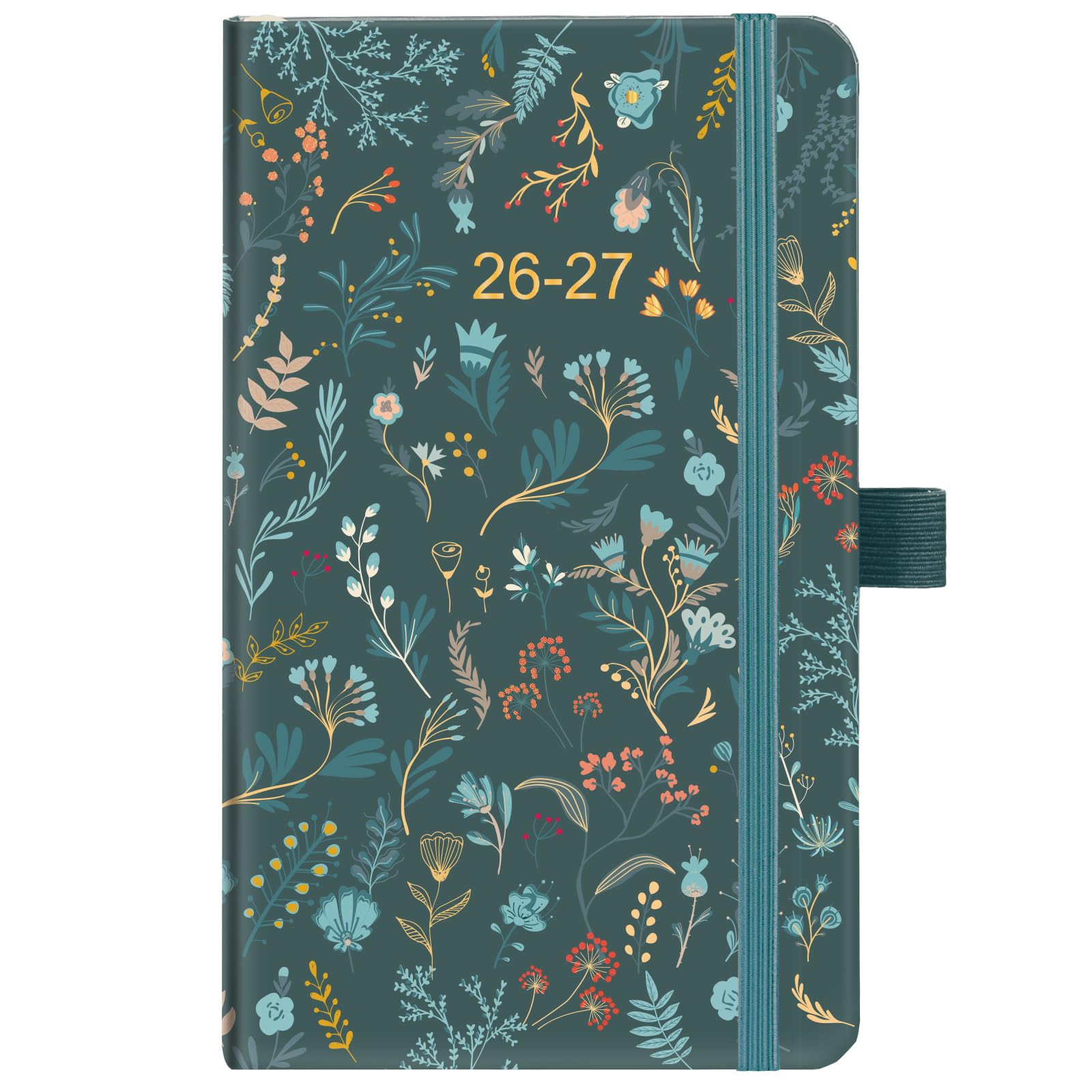 Kamaking Pocket Diary 2026-2027 - A6 Diary 2026-2027 Week to View with Pen Loop, Back Pocket, Aug.2026 - Jul.2027, Green Leaves,16×10×1.5 cm