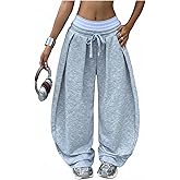 MakeMeChic Women's Barrel Pants Baggy Wide Leg Sweatpants Y2k Pants Streetwear