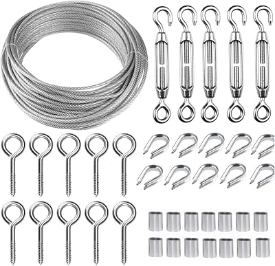 TooTaci 30M Garden Wire 2mm PVC Stainless Steel Cable with M5 Turnbuckles Vine