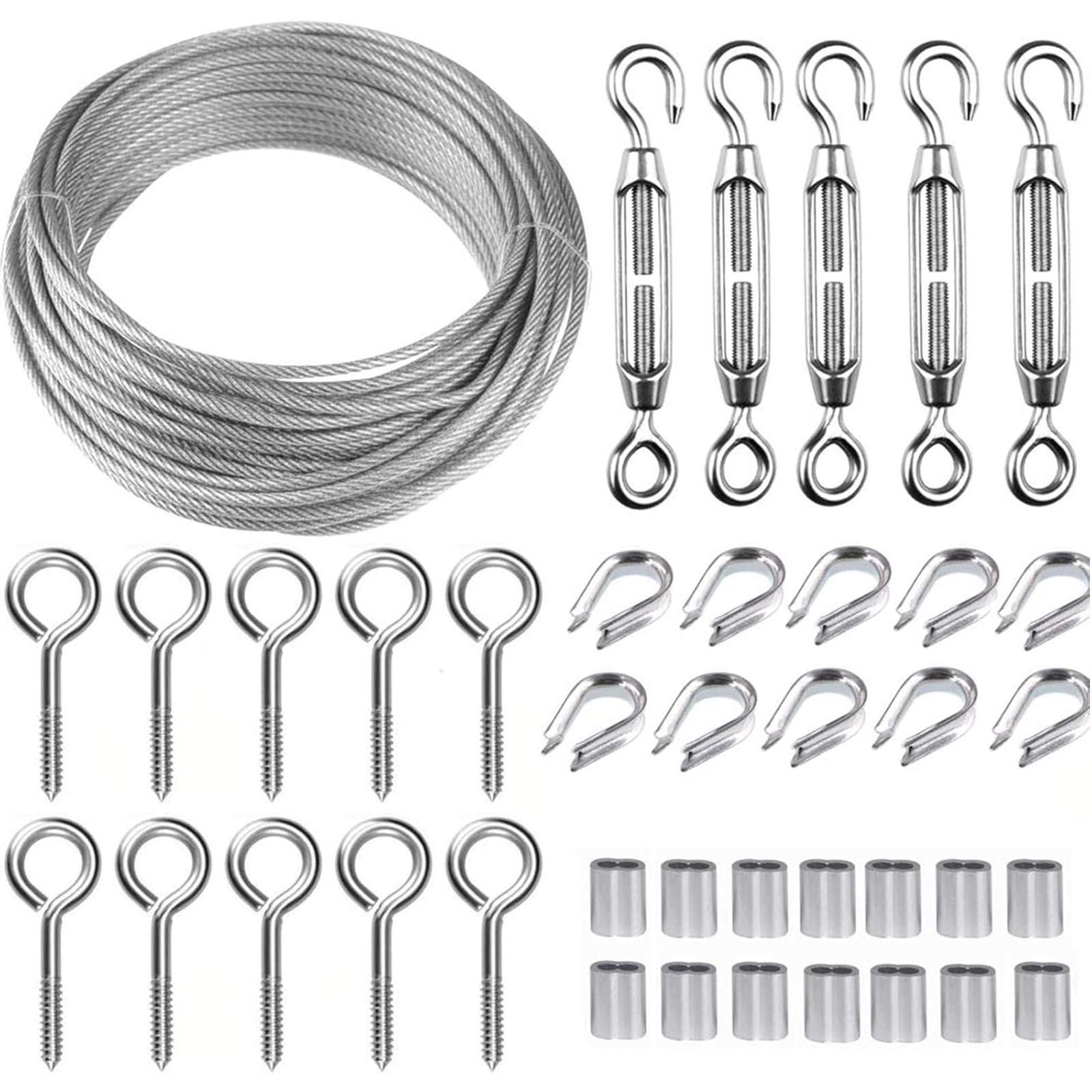 TooTaci 30M Garden Wire for Climbing Plants, 2mm PVC Coated Stainless Steel Cable with M5 Turnbuckles, Fence Wire, Vine Eyes for Climbing Plants, Perfect for Trellis, Outdoor String Light Hanging