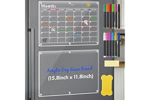 SMARPAU Magnetic Acrylic Calendar for Fridge 8"X12" Acrylic Magnetic Dry Erase Board Clear Monthly & Blank Memo Planning Board for Refrigerator Set Includes 12 Colorful Markers Pen Holder and Erase Towel