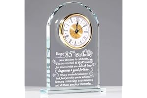 ORNALRIST Happy 85th Birthday Quartz Clock Plaque Gifts for Women Men, 85 Years Old Birthday Presents for Parents Couple Wife Her, Glass Quartz Clock Plaque Home Office Desk Decor