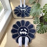 Shovagy Trippy Happy Face Rug Cool Rugs Graphic Design Tufted Bathroom Rugs | 2FT Navy Blue, Soft Absorbent, Non Slip Backing, Cool Rugs for Bedroom, Mens Room Decor Carpet, Halloween Gothic Skull Rug