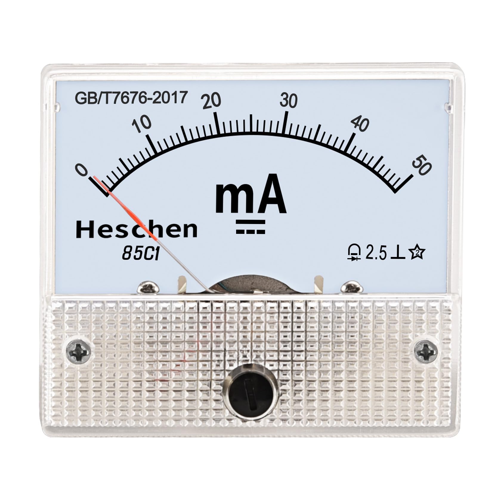 Heschen 85C1-50mA Rectangle Panel Mounted Current Meter Ammeter Tester DC 0-50 mA Class 2.5 White