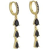 Cdrtnr Women’s 14K Gold / 925 Silver Dangle Earrings – CZ Small Teardrop Drops/Formal Huggie Hoops/Hypoallergenic Gift