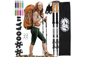HIKER HUNGER OUTFITTERS Aircraft Aluminum Trekking Poles by USA Brand - Ultra Strong Lightweight Collapsible Hiking Poles w/Cork Grips & Quick Adjustable Flip Locks