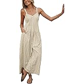 CUPSHE Maxi Jumpsuit for Women Striped Sleeveless Smocked Cutout Back Wide Leg Summer Casual Overall Romper
