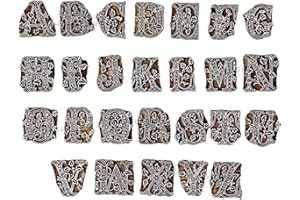 Hashcart Wooden Block Stamps - Indian Textile Printing Blocks Wooden Stamps - Alphabets Stamps - Wooden Letters Stamp for Fabric, Tattoo, Clay & Henna