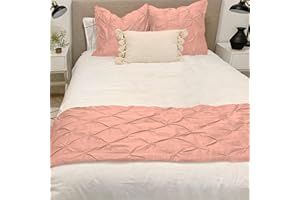 KBC linen Bed Runner 100% Cotton 800 Thread Count Pinch Pleated Bed Runner Solid, Easy Care Decorative Bed Scarf, 1 Piece Pinch Pleated Bed Runner, Queen Size (88"X20") Peach