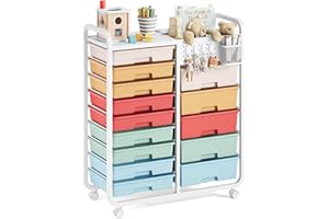 SYKIARIOL 14 Drawer Rolling Cart with Tabletop & DIY Pegboard, Storage Cart with Wheels, Classroom Organizers Utility Cart for Office Home School, Art Supplies, Mobile Craft Organize (Colorful)