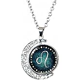 DEQIYIJI Birthday Gifts For Women Men Zodiac Sign Moon Pendant Necklace Jewelry Astrology 12 Constellation Horoscope Stuff