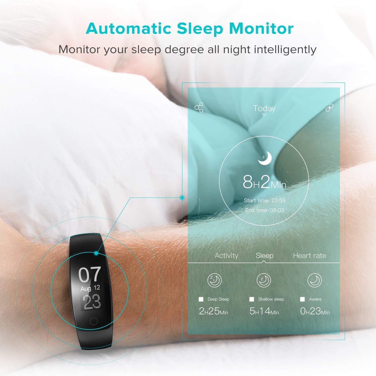 Chianruey Fitness Armband mit Herzfrequenz-Fitness Tracker Pulsuhr Aktivitätstracker mit Schlafüberwachung,Wasserdicht Bluetooth Fitness Armbanduhr mit Schrittzähler Kalorienzähler F¨¹r Damen/Herren