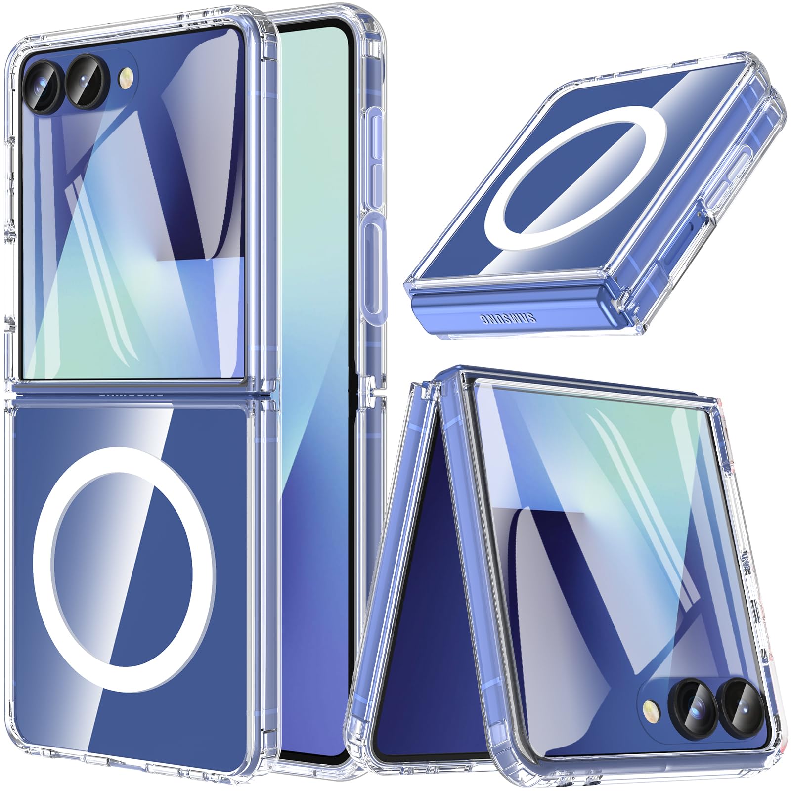 Photo 1 of [New Upgrade] For Samsung Galaxy Z Flip 7 Case,Z Flip 7 Case Magnetic Built-in Screen Protector [Compatible with MagSafe] Transparent Shockproof Clear Back Protective Rugged Phone Cover-Clear