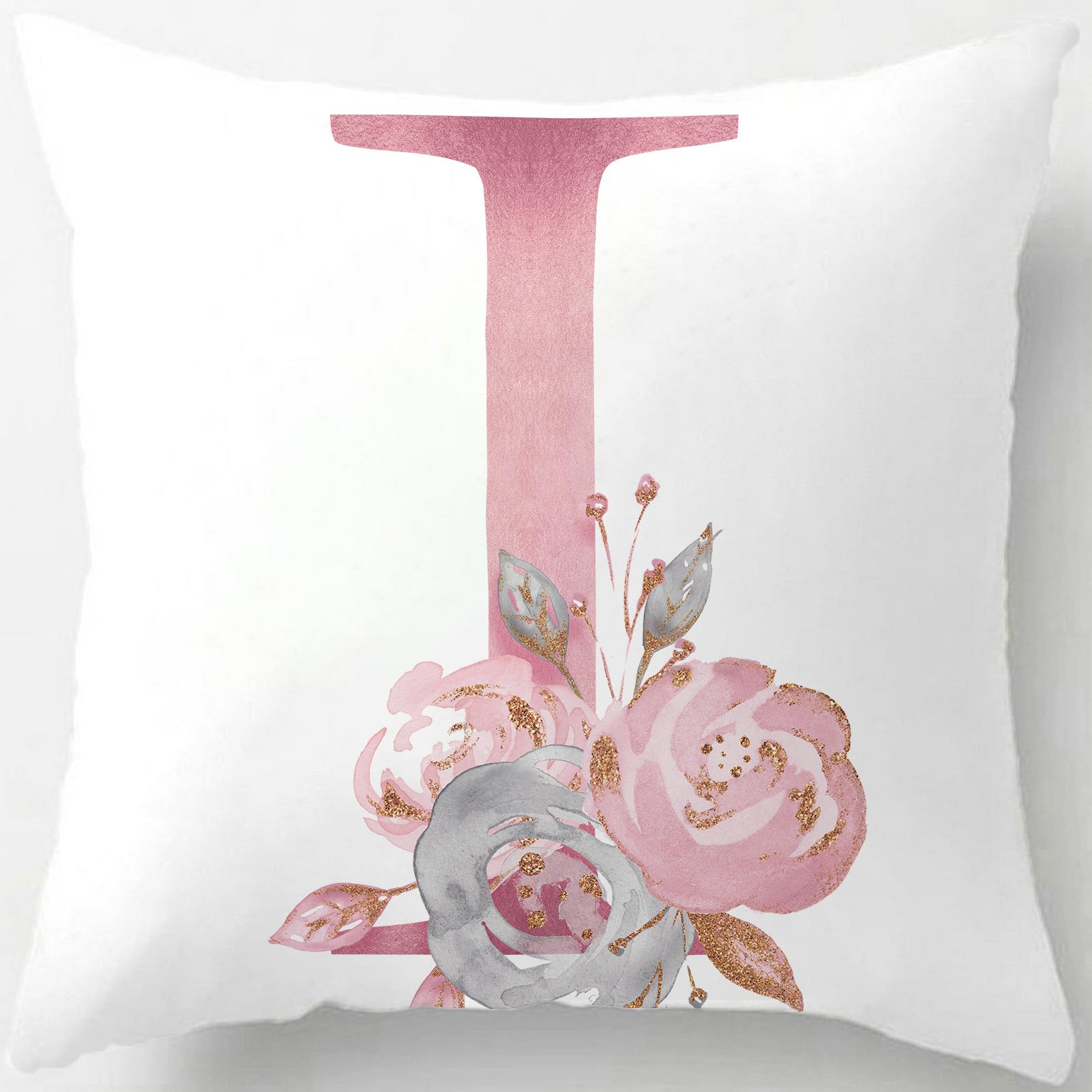 Tillskuch Pink Cushion Covers Cute Alphabet Decorative Throw Pillow Cover Square Letter Pillow Protectors for Sofa Couch Bedroom Chair Home Decor 45cm x 45cm(I)