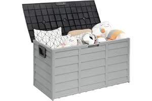 SUNCROWN 75 Gallon Deck Storage Box Resin Outdoor Storage Container with Handles-Grey