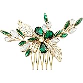 BETITETO Green Bridal Side Comb Crystal Leaf Wedding Small Hair Piece Accessories for Women Girls Party (Emerald Green)