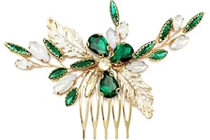 BETITETO Green Bridal Side Comb Crystal Leaf Wedding Small Decorative Hair Piece Accessories for Women Girls Party
