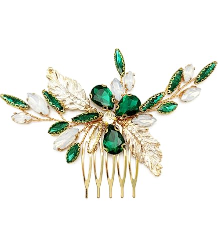Amazon.com : BETITETO Bridal Hair Comb Emerald Green Crystal  display picture 3