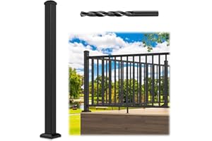Egadis 2.56 in. x 2.56 in. x 39 in. Aluminum Railing Post with Screws & Drill, Porch and Deck Railing Post, Black Textured Powder-Coat Finish Stair Post for Decks, Porches & Balconies (1x39 Post)