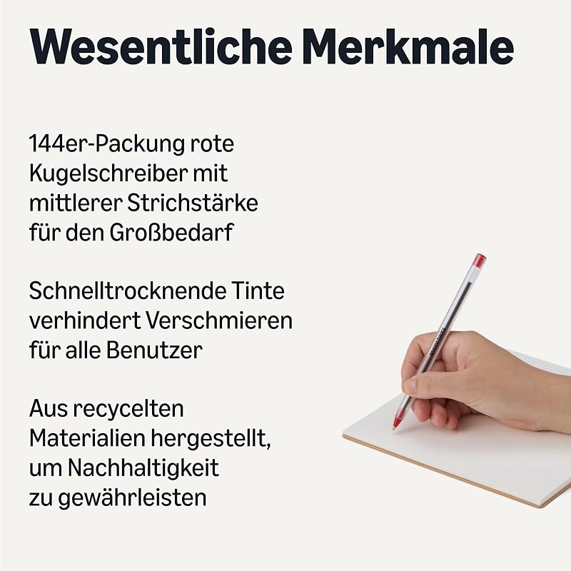 Kugelschreiber, Schnelltrocknend, ideal für Schule und Büro, Mittlere Strichstärke (1,0mm), Rot, 144er-Pack