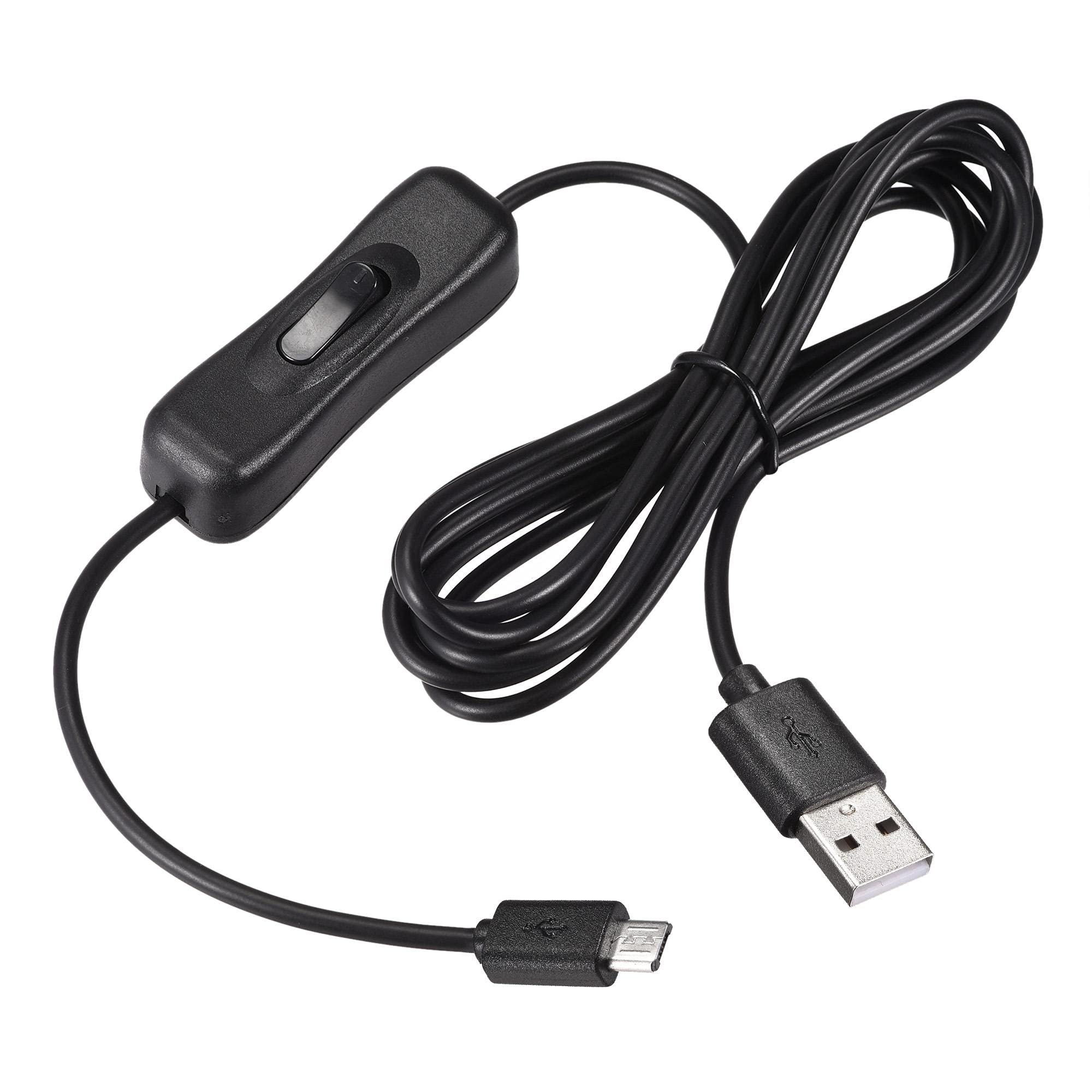 sourcing map USB Cable with ON/Off Switch, USB Male to Micro USB Male Extension Cord 2M Black, for LED Desk Lamp, Pack of 2