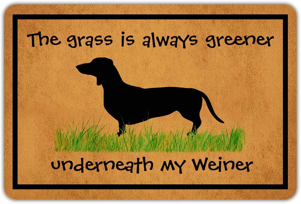 Joelmat The Grass is Always Greener Underneatn My Weiner Entrance Non-Slip Indoor Rubber Door Mats for Front Door/Bathroom/Garden/Kitchen/Bedroom 23.6