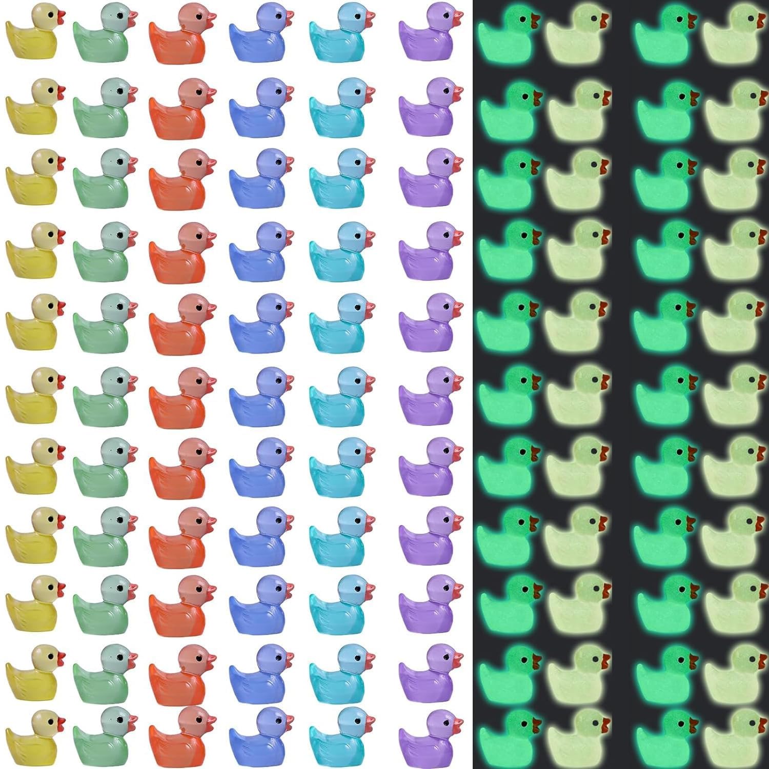 XNBTFK 100 PCS Mini Ducks, Tiny Luminous Resin Ducks, Colorful and Cute Little Ducks, Duck Ornaments, Miniature Duckies Figures Kit for Aquarium Garden, Garden Party, Home Decorations DIY