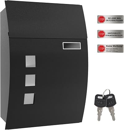 SONGMICS Mailbox Wall Mounted Lockable Post Letter Box with Viewing Windows