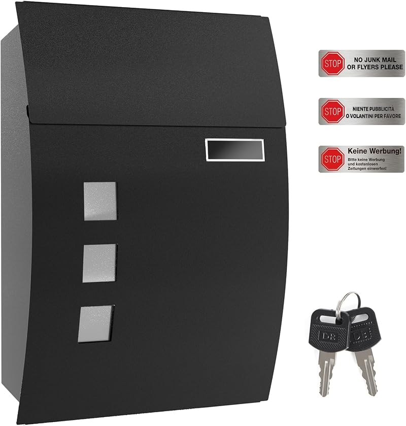 SONGMICS Mailbox Wall Mounted Lockable Post Letter Box with Viewing Windows